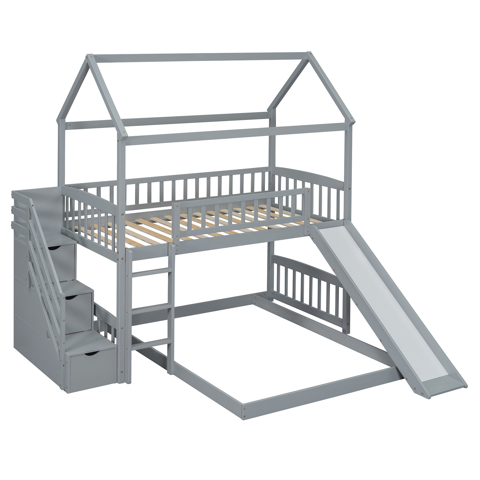 Harper Orchard Twin Over Full Bunk Bed with Slide, House Bed with Slide ...