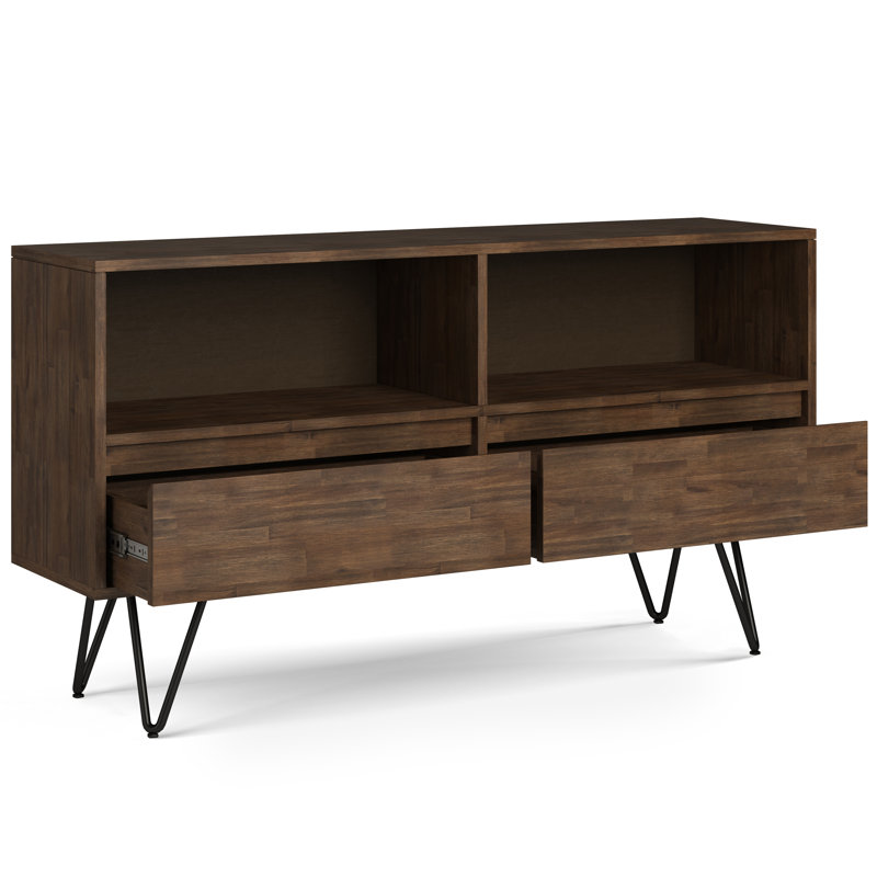 Bibliothèque basse Chase 30 "en bois d'acacia massif et métal avec tablettes ouvertes et structure en métal