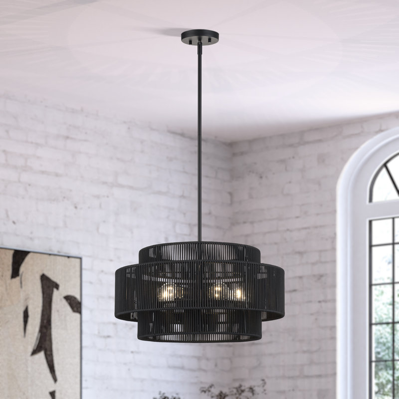 Lustre suspendu noir 5 lumières Asllan, Noir mat, Noir
