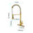 Pull Out Spray Kitchen Faucet In Gold Stainless Steel, 360 Rotating Nozzle For Convenience, Single Handle Water Temp & Flow Adjustment, Corrosion Rust Finish, Quiet Splash- Aerator Included Steel