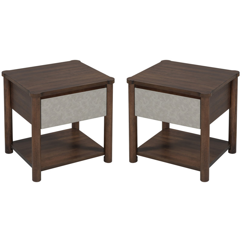 Ensemble de base de lit avec 2 tables de chevet, Gris clair / noyer, Grand lit