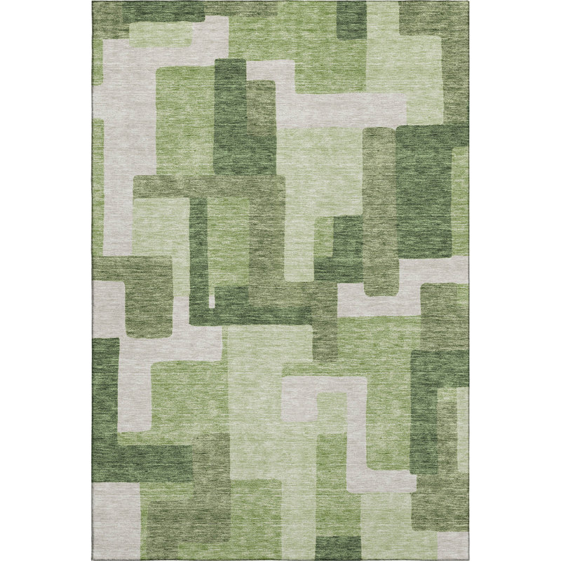 Premium Machine Washable Lisse Green Rug, Rectangle 10' x 14'