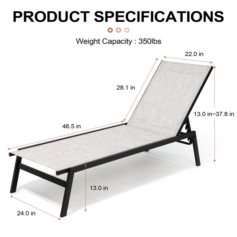 Ensemble de chaise longue d'extérieur en métal Esko avec table, Terre / noir