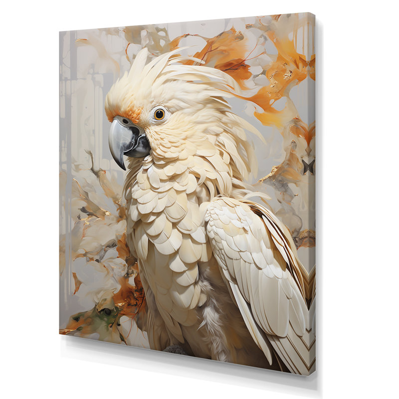 Perroquet beige à plumes élégance II, Toile tendue, 44" H x 34" W