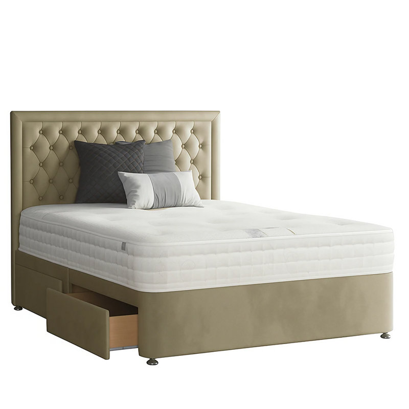 Urbank Upholstered Divan Bed, Single (3'), Coffee, 2 Left Drawers