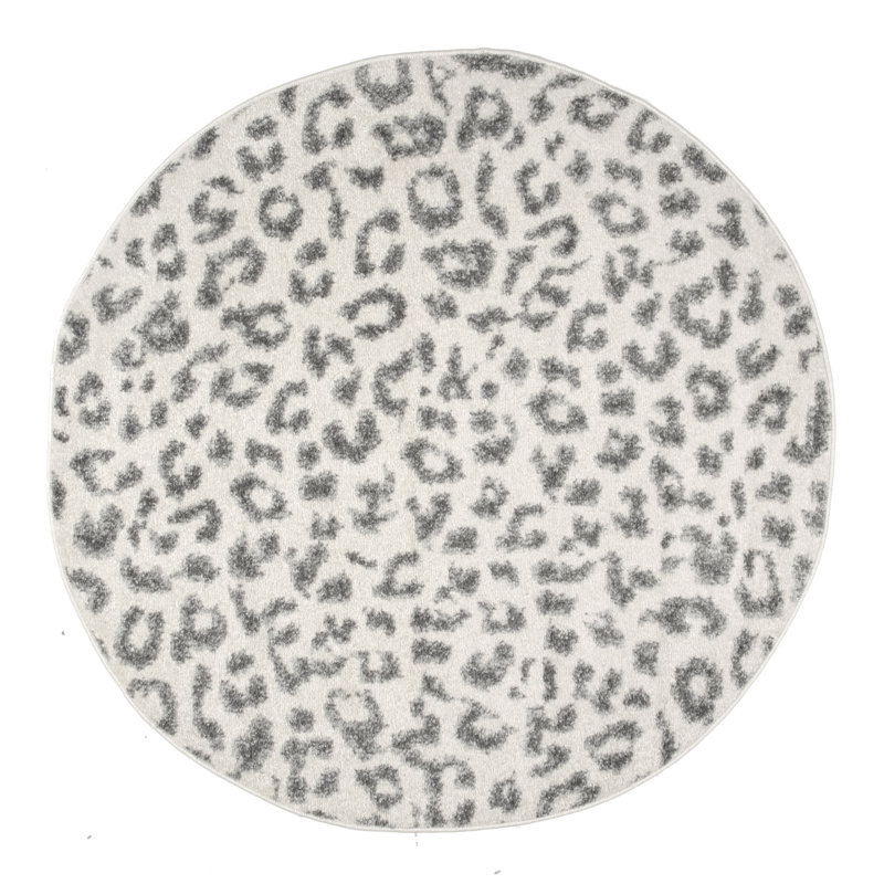 Ruiz Modern Leopard Print Performance Gray Rug, Round 6'