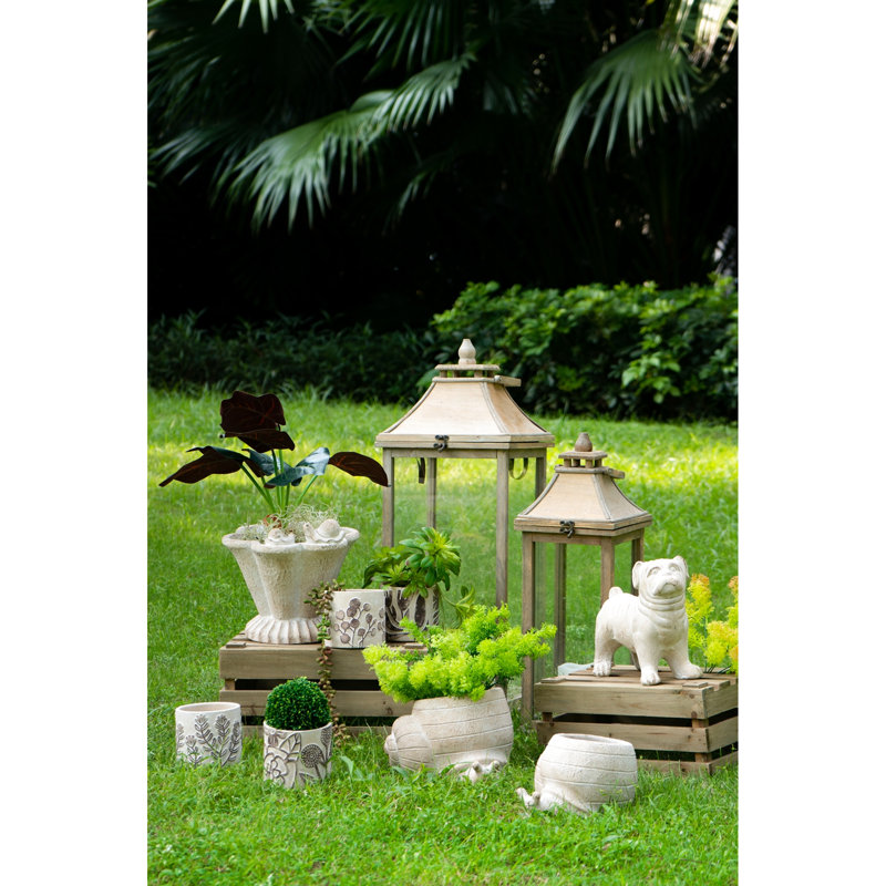 Gray Sand And Cement Planter , Brown Botanical Motifs, Home Room Decor Accents Of 4, - Planters, Traces, Succulent Collections