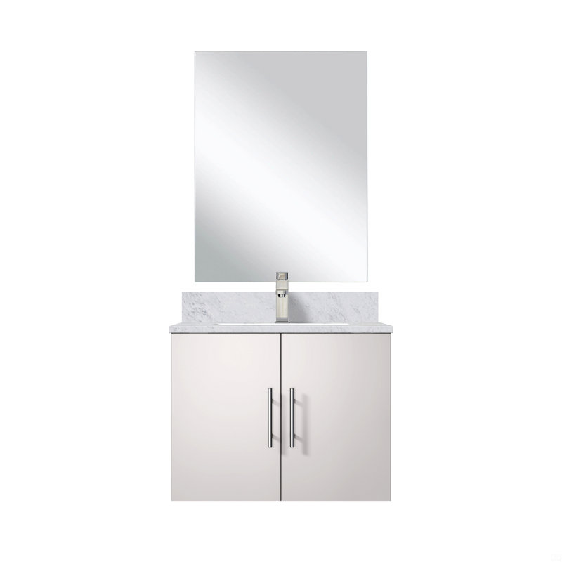 Meuble-lavabo simple 24 po X P 22 po D, comptoir de Carrare, 18 po Ensemble miroir et robinet, Blanc, 24"