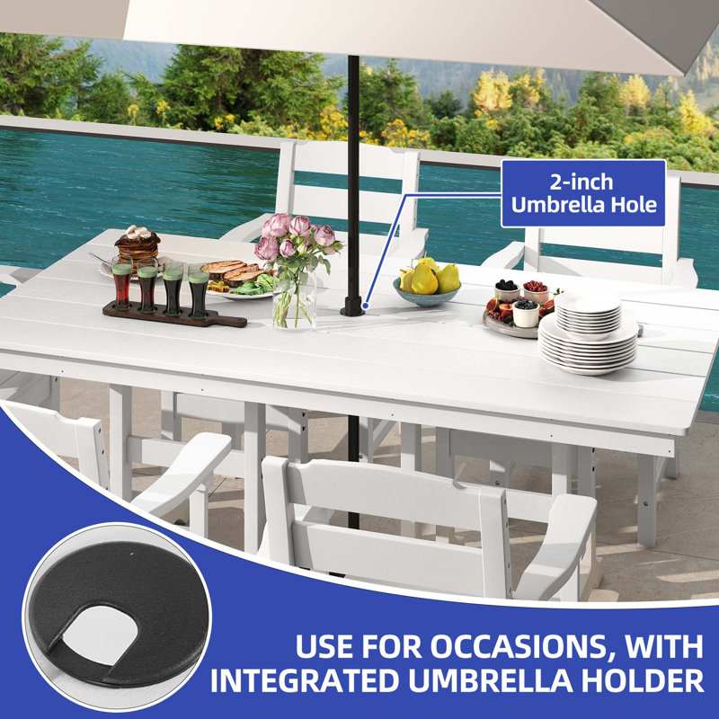Dining Table Outdoor for 6 Seats Patio Picnic Table Board Waterproof for All Weather, White