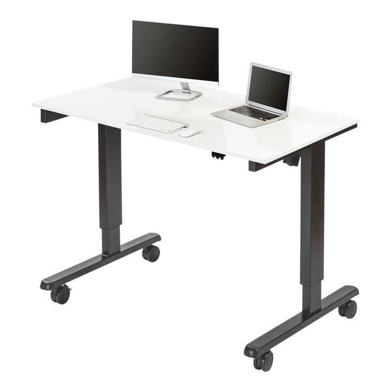 Adjustable Metal Base Standing Desk, 27.25" H x 47.25" W x 29.5" D, Gloss White/Charcoal