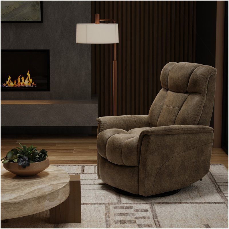 Global Home Swivel Glider Recliner With Manual Adjustable Headrest & Footrest In Texas Slate