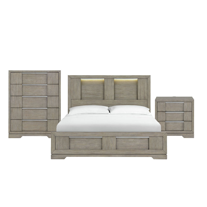 Ensemble de chambre à coucher 5 pièces Dejon, 3 Pcs: Bed, Chest, Nightstand, King