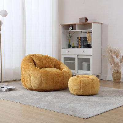 Fauteuil à billes de style uni UNI WIN, chaise ronde confortable pour adultes avec repose-pieds, canapé-lit simple de loisirs avec coussin pour salon, chambre à coucher, appartement