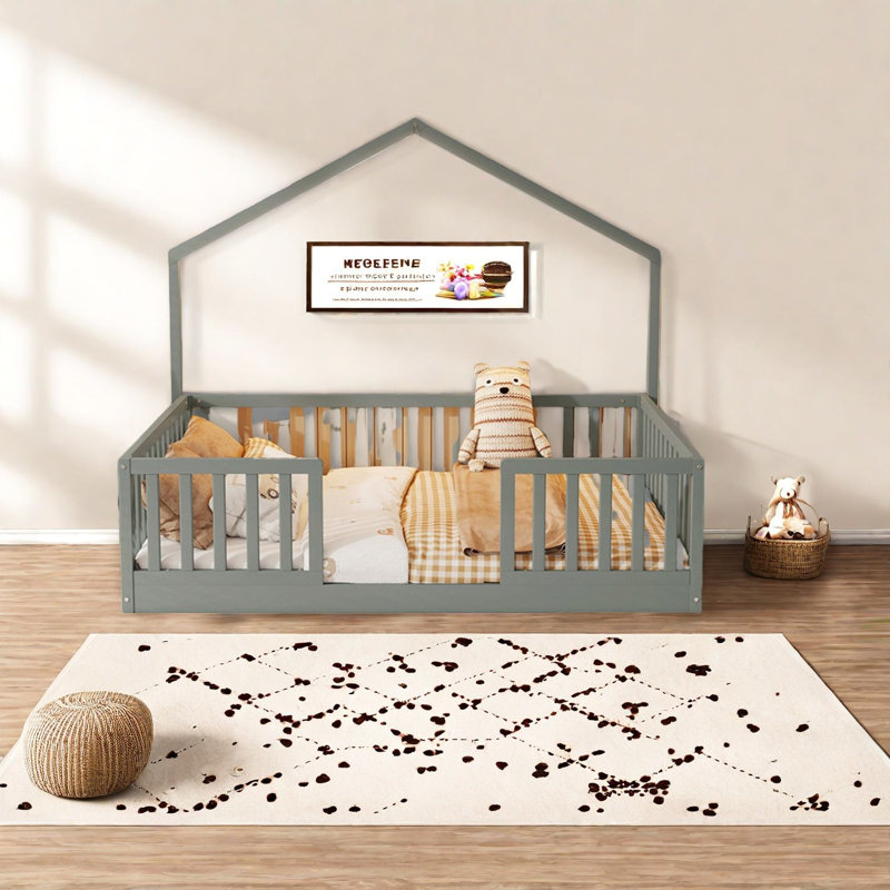 Lits pour enfants en bois durables avec DEL, conception Montessori, gris