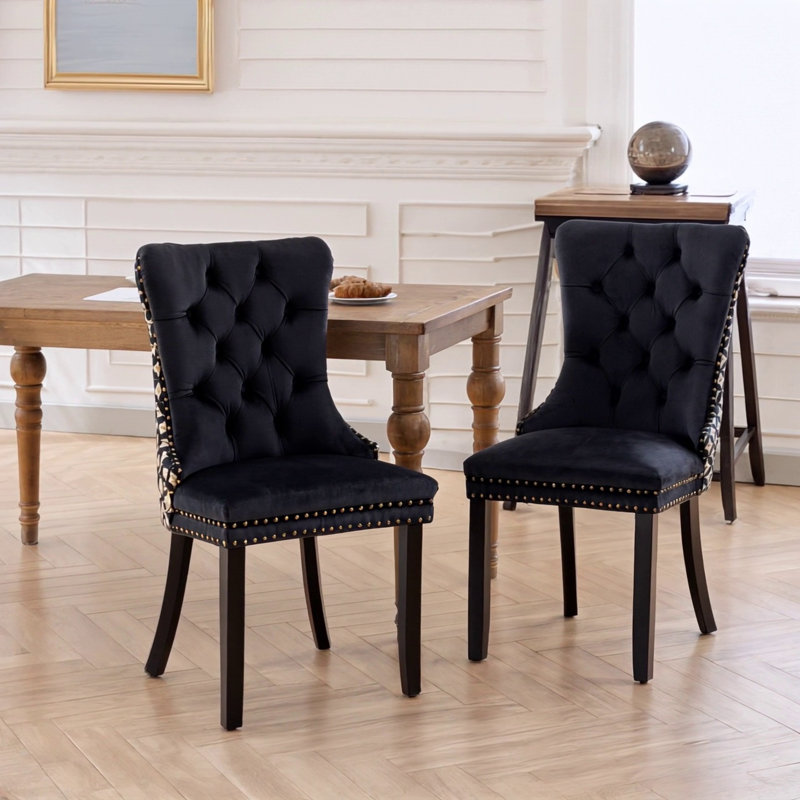 Chaises de salle à manger en velours classique, Velours noir