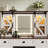 43.3" Farmhouse Makeup Vanity Desk With Lighted Mirror, Vanity Table Set With Storage Stool And Charging Station, Dressing Table With Sliding Barn Door Hidden Shelves & 3 Drawers & 4 Cabinets, Beige