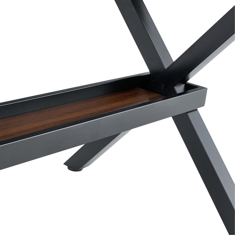 71 * 35.4 Inch Walnut MDF Splicing Desktop With X-Shaped Metal Frame Dining Table. Modern Industrial Style Multifunctional Dining Table For Household Dining, Suitable For 6-8 People.
