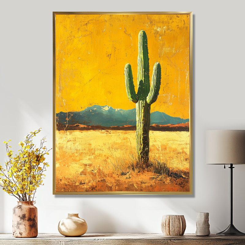 Cactus Margarie et la chaleur du désert II - Cactus, décoration murale, H 20 po x l 12 po, Reproduction avec cadre flottant