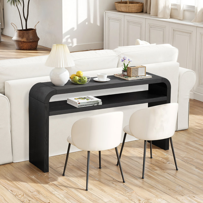 Console 59,4 po en bois avec placage en bois massif et coins arrondis, Noir