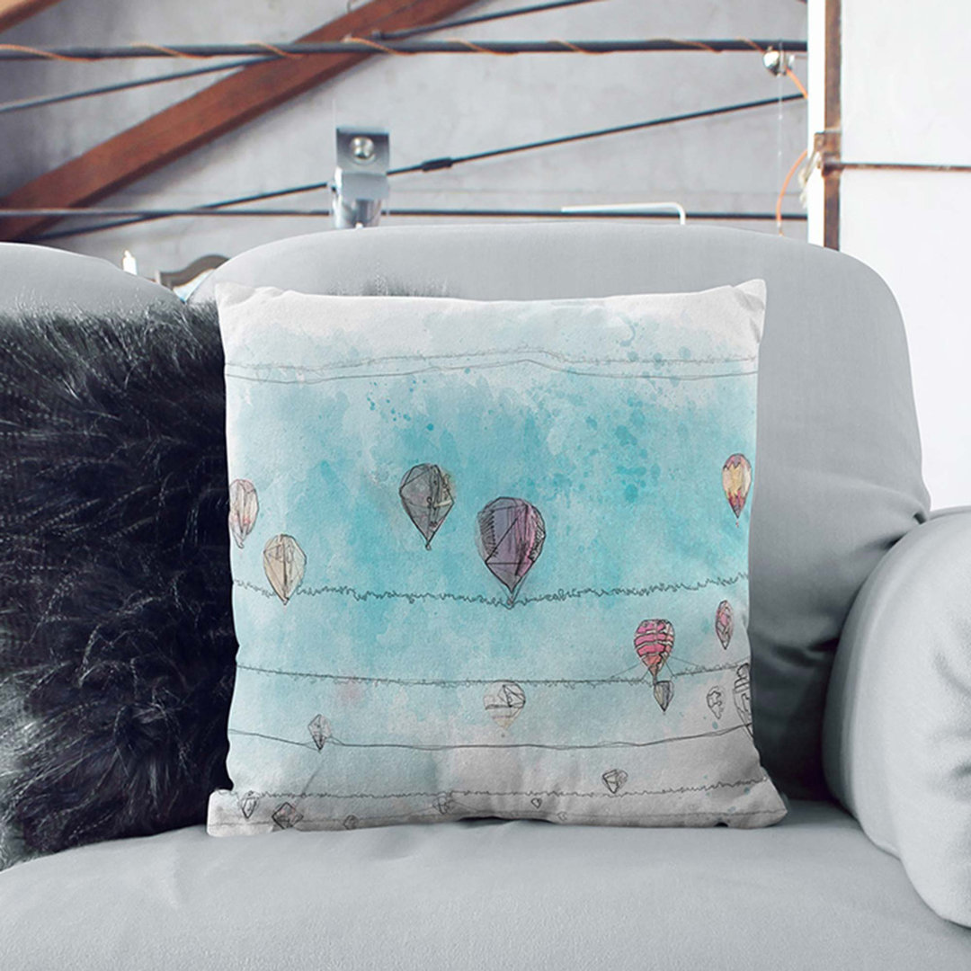 Going Up in a Hot Air Balloon in Abstract Cushion with Filling