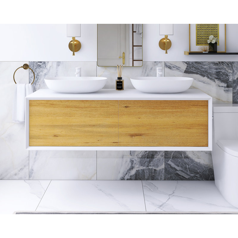 55 po Meuble-lavabo mural élégant avec lavabo en céramique
