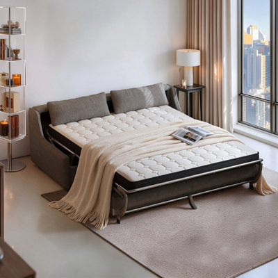 Modern Armless Convertible Sofa Bed, 59.06" Chenille Sleeper Sofa with 5-Layer Comfort Cushioning for Small Spaces