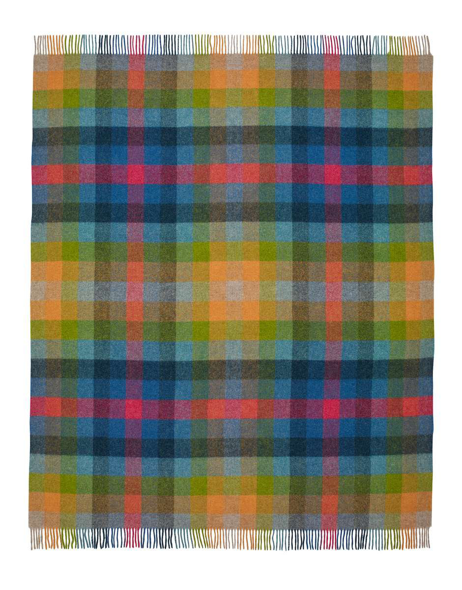 Shetland Wool Throw/Blankets Hand Woven Blanket, Blue/Green/Orange/Purple Geometric