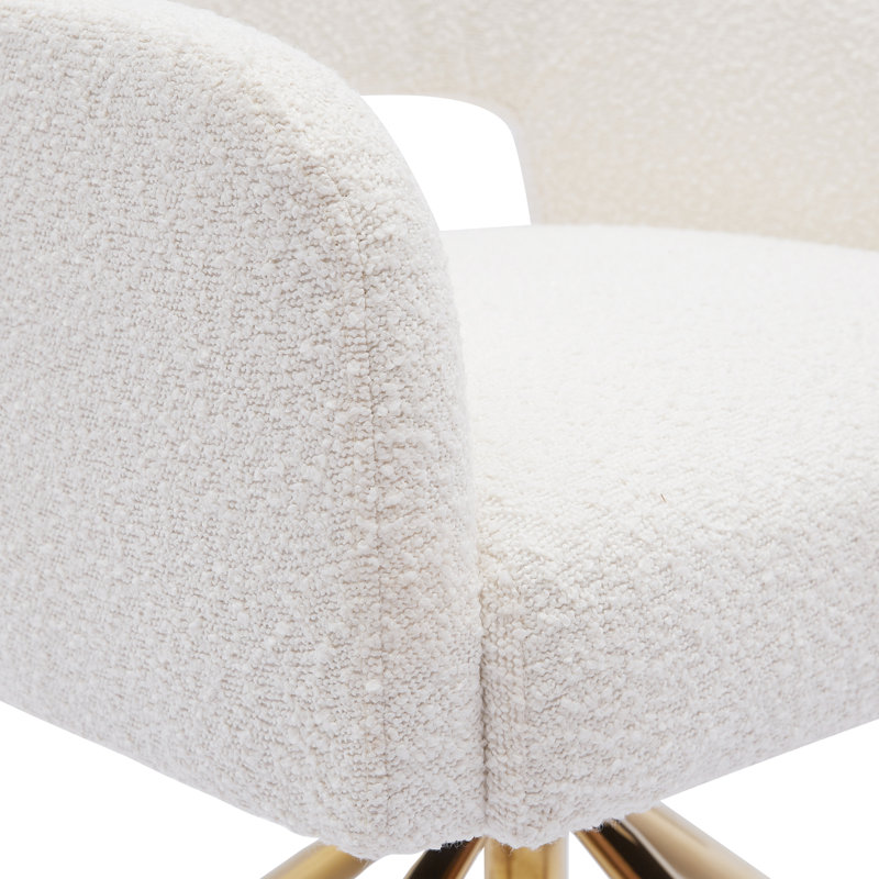 Upholstered Swivel Armchair, White Polyester Blend