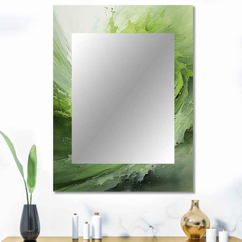 Green And White Whsipering Abstract Spiral III - Abstract Spirals Decorative Mirror, Modern Wall Mirror, Printed Metal Art
