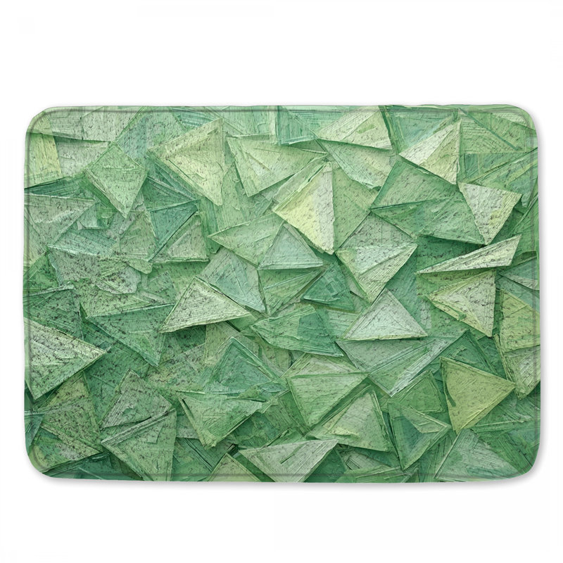 Tapis de bain géométrique à triangles verts, L 34 po x L 21 po