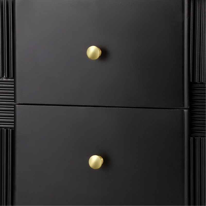 Table de chevet cannelée noire avec poignées dorées, 2 tiroirs, surface facile à nettoyer, parfaite pour la décoration intérieure dans des glissières de tiroir de haute qualité à petits boutons et un espace multifonctionnel