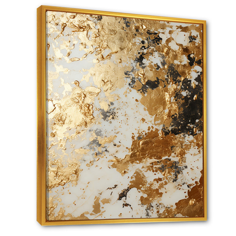 Blanc et or Champagne Flow I - Champagne, art mural, Cadre flottant doré, H 40 po x l 30 po x P 1,5 po