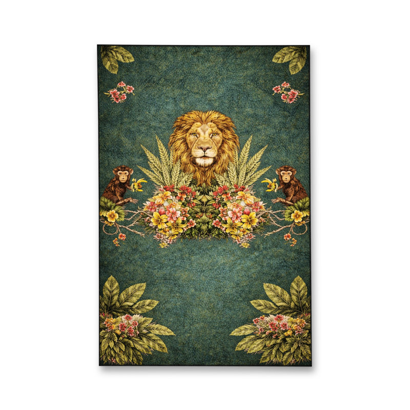 Tapis vert tissé à motif floral lavable Mosso, 2'4" x 3'11"