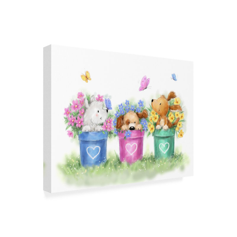 Art sur toile «ologic bolologia Three Dogs In Flower Pots », H 14 po x l 19 po