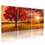 Arbre d'automne avec feuilles rouges et pleine lune, impression sur toile tendue sur toile, ensemble de 3-114371052