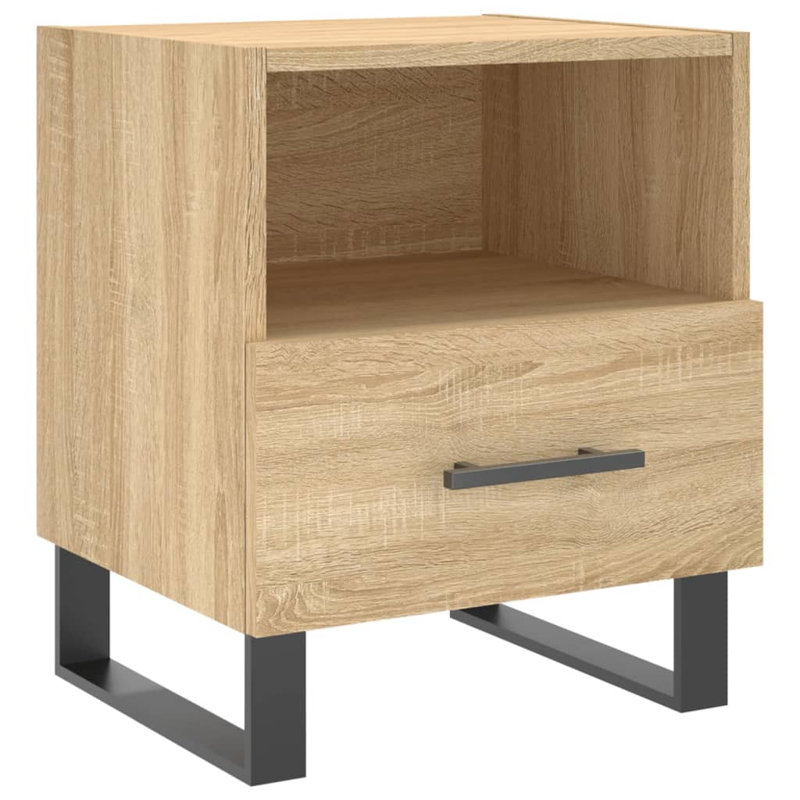Vinny 40cm W Iron Bedside Table, Sonoma Oak