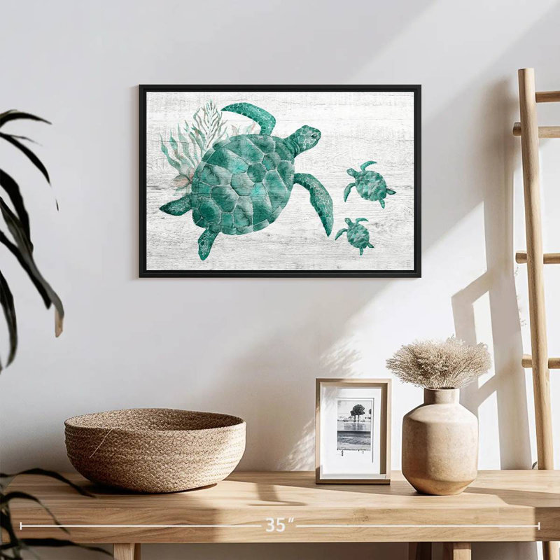 Famille de tortues en bois, 19 po x 13 po, Cadre flottant noir