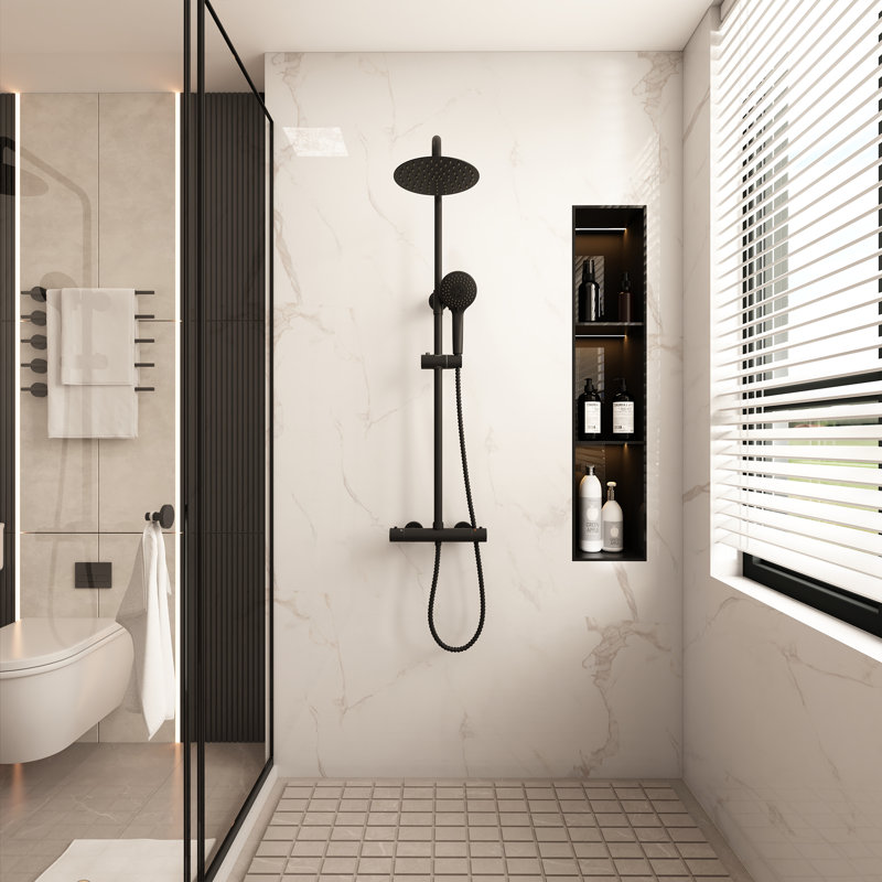 Complete Shower System with Rough in-Valve, Matte Black