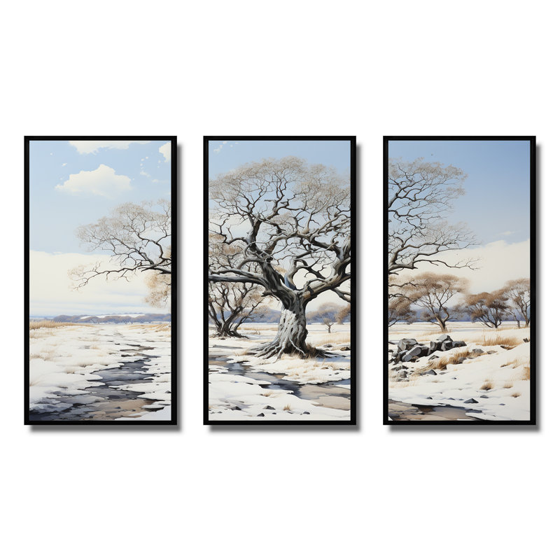 Winters Tree Sycamore 2 - Art mural sycomore, Cadre flottant noir, H 28 po x l 36 po