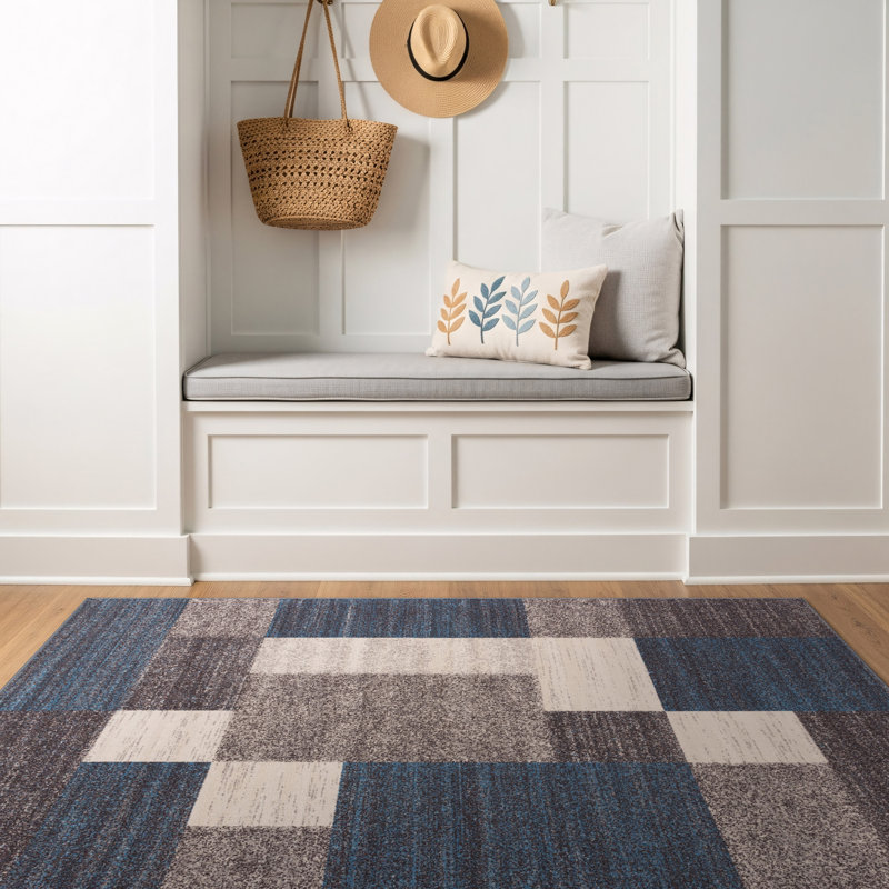 Tapis bleu touffeté à motif géométrique Allyne, Rectangle 4 pi x 6 pi