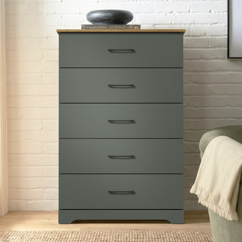 Commode 5 tiroirs Arkia, Vert/brun