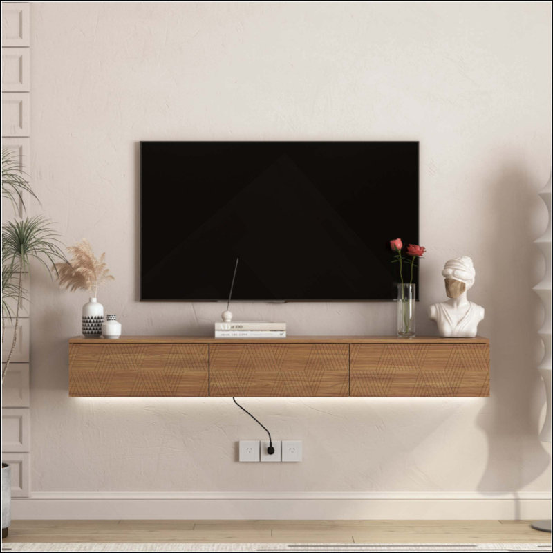 Meuble télé flottant fixé au mur avec 16 DEL de couleur, meuble télé moderne, meuble télé flottant pour téléviseur 55 60 65 pouces