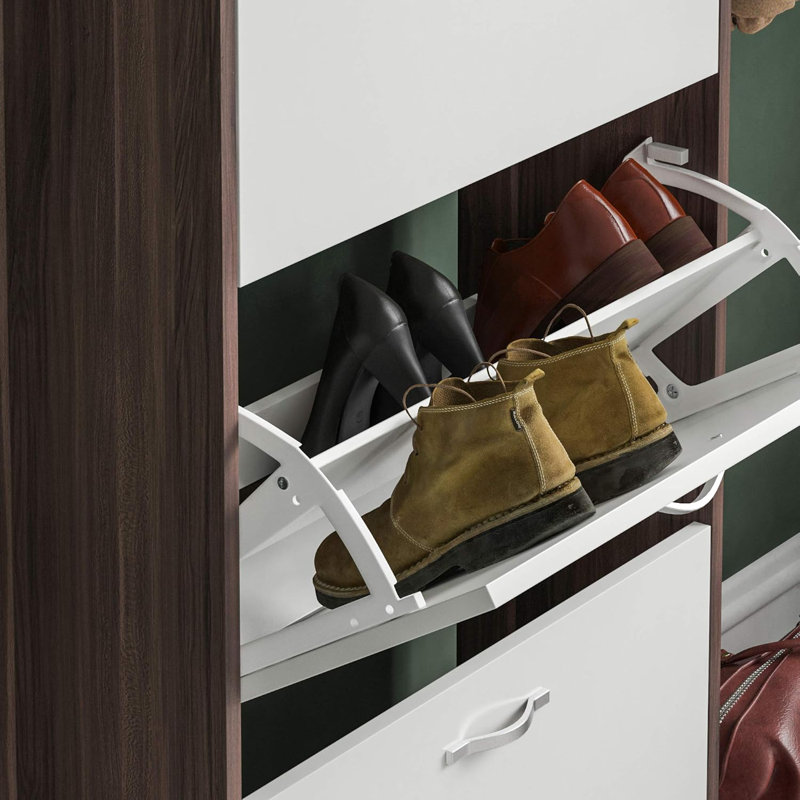 9 Pair Shoe Storage Cabinet, Walnut/White
