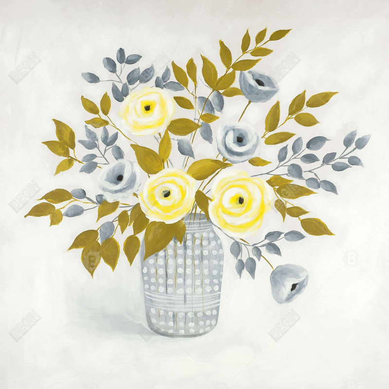 Fleurs dans un vase | Toile grise botanique pour la décoration intérieure