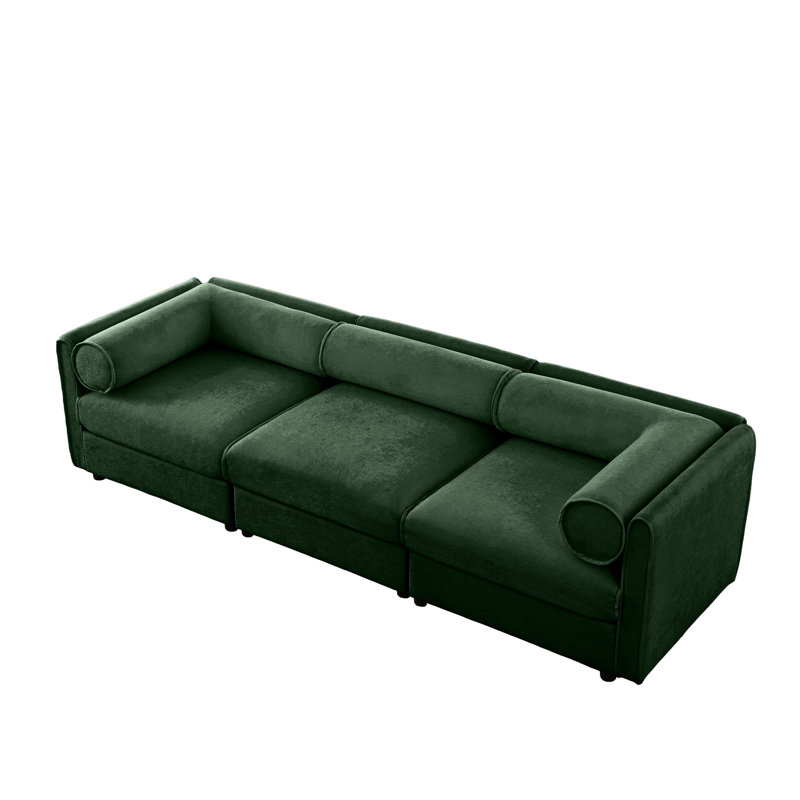 Luxueux chenille 3 avec espace de rangement: canapé en tissu ergonomique pour un rangement caché élégant: cylindrique, Vert