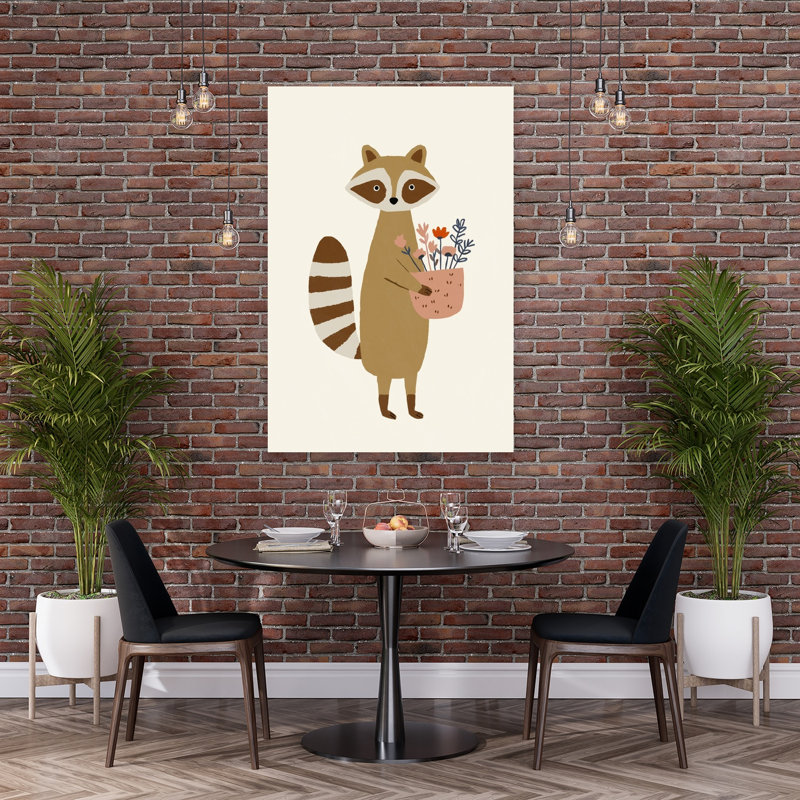 Raccoonwithflowers Whimsical Abstract Animal Flower Wall Art Print 1 Piece Wrapped Canvas Wall Art, 152.4cm H x 101.6cm W