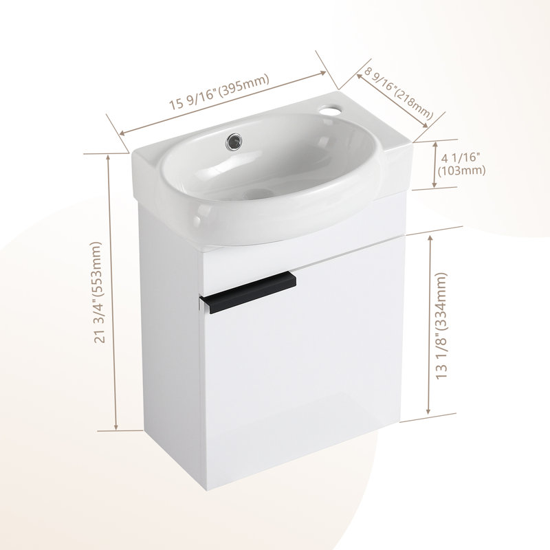 16.8'' Single Bathroom Vanity with Ceramic Top, White