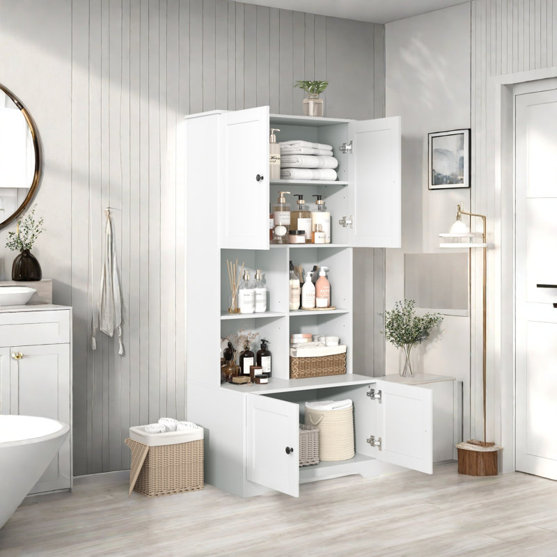 Armoire de rangement haute et large pour salle de bain, Blanc