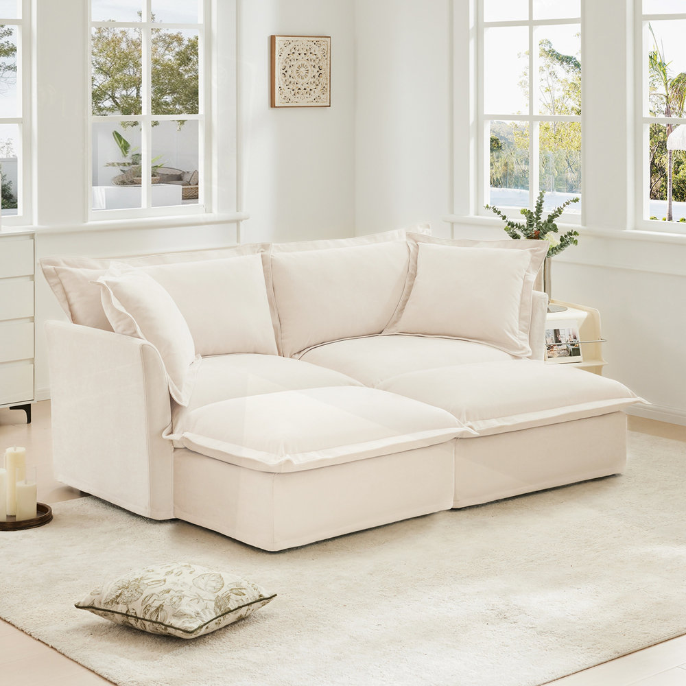 Ebern Designs 2 Seater Sleeper Sofa Bed With 2 Ottomans For Living Room ...