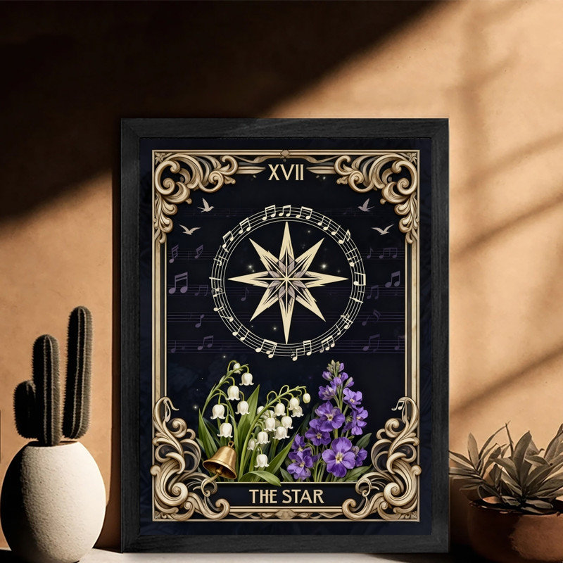 Art mural noir encadré noir Tarot The Star - Mystical Boho Spiritual Decor, H 11 po x l 9 po